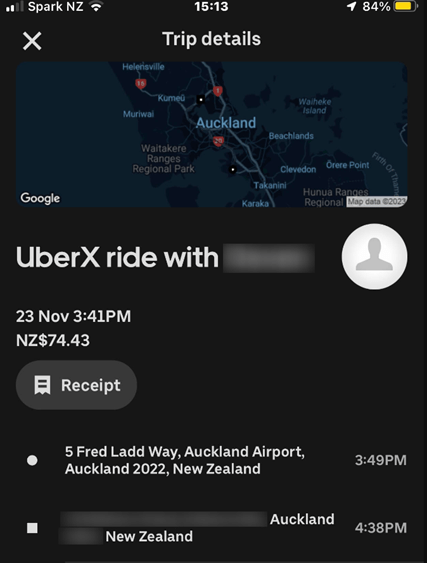 Uber fare estimate from Auckland Airport to Auckland CBD